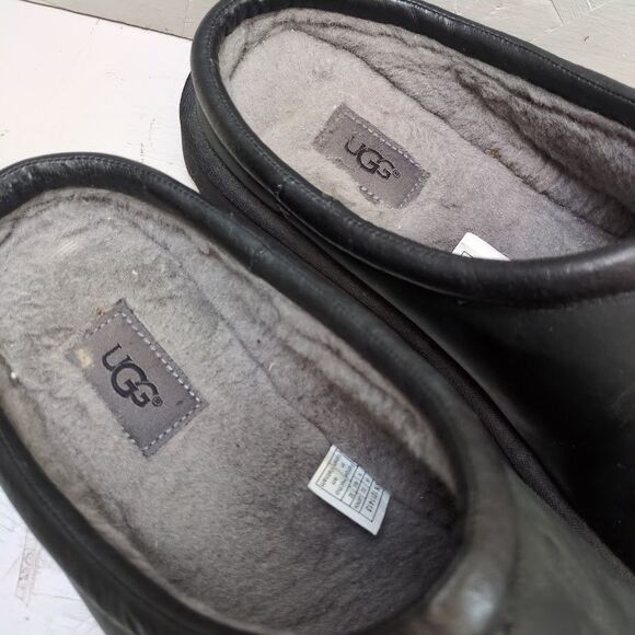 Ugg Classic Clog Mules Fur Lined Black Leather Shearling Men size 15 1011413 - Picture 3 of 10
